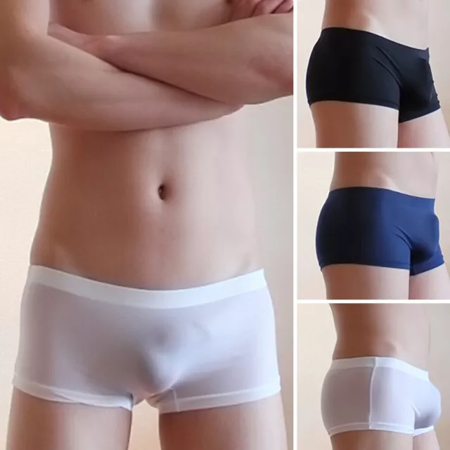 Men Sexy Briefs Bulge Pouch Ice Silk Underwear Low-waist Ultra
