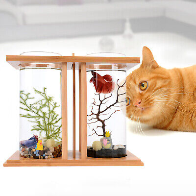 Desktop Mini Fish Tank Ecology Bamboo Aquarium Dual Glass Goldfish Fish Tank US