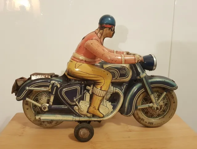 Vintage großes Paya Motorrad Moticicleta Motorrad Blechspielzeug, Spanien 1950er Jahre 29 cm. WOW