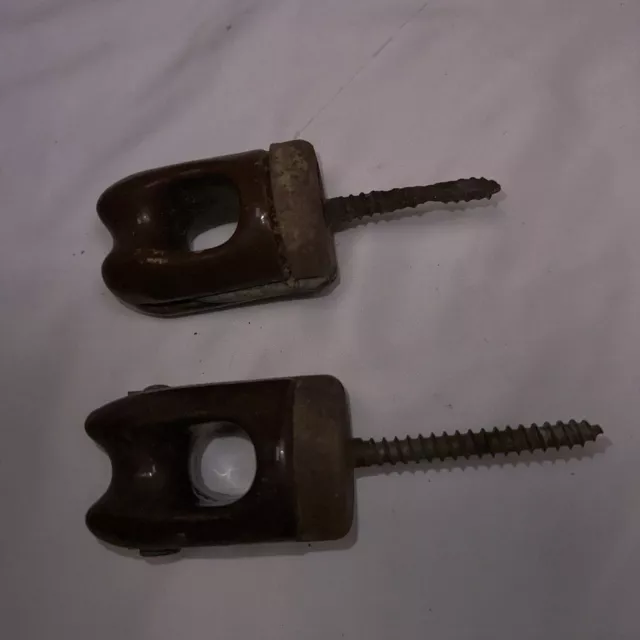 2 Vtg. Illinois Brown Glazed Ceramic Insulator Lag Screw Type 1929 - Steampunk!