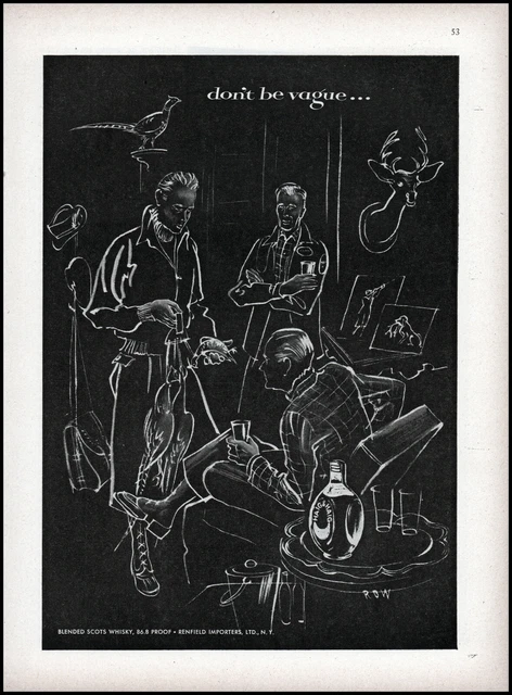 1952 Haig & Haig Scots Whisky sportsmen's club hunters vintage art print ad S6
