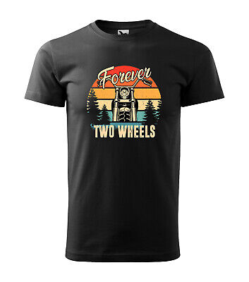 Man's Forever Two Wheels Motorcycle Biker T-Shirt S M L XL 2XL Black / White