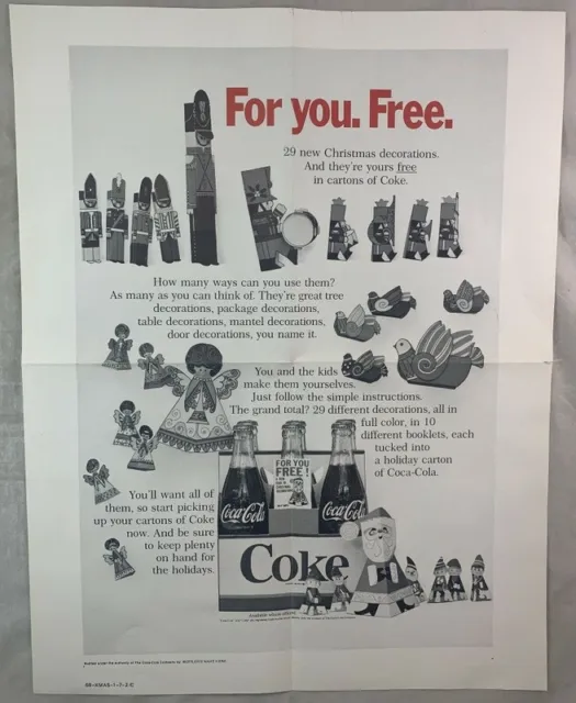 Scarce 1968 Coca Cola Soda Advertising Poster Christmas Decorations Promotion