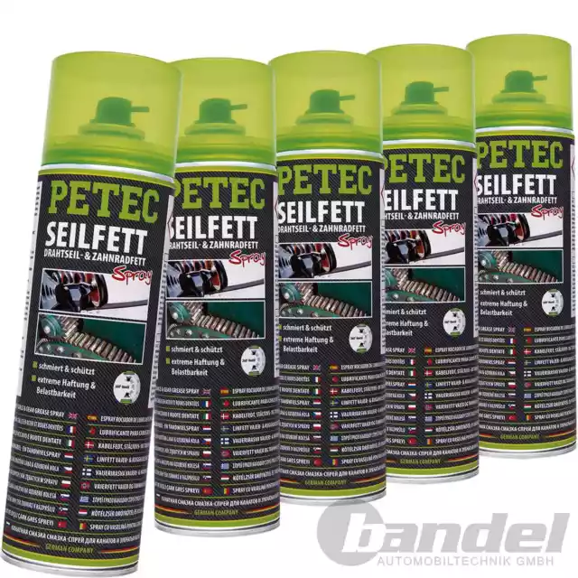 5x PETEC SEILFETT SPRAY 500 ML DRAHTSEILFETT ZAHNRADFETT KETTENFETT GLEITFETT