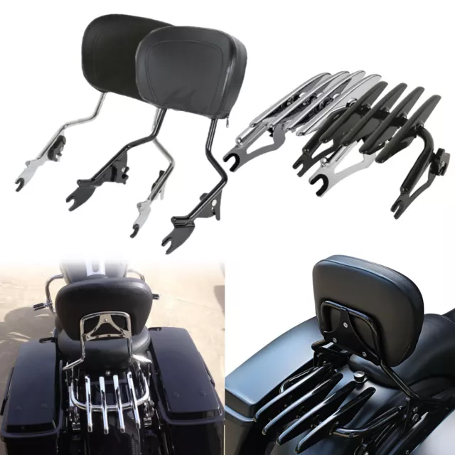 Detachable Sissy Bar Backrest Stealth Luggage Rack Fit For Harley Touring 09-24