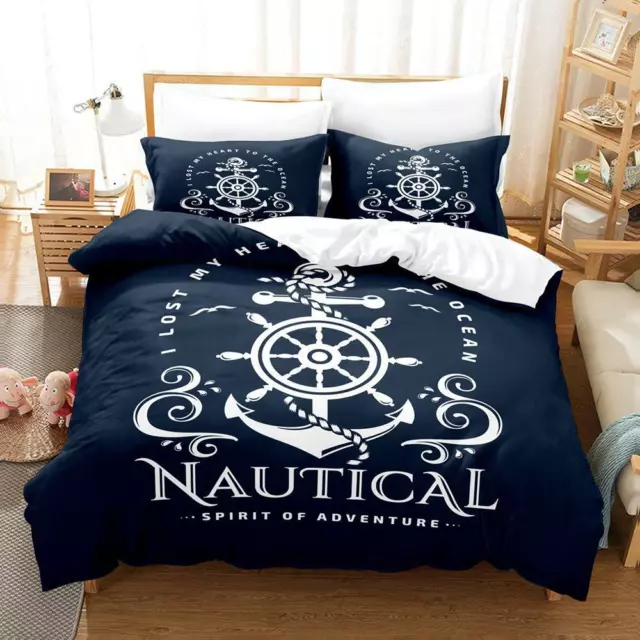 Anchor Navy Doona Quilt Duvet Cover Set Pillowcase Single Double Queen Size Bed