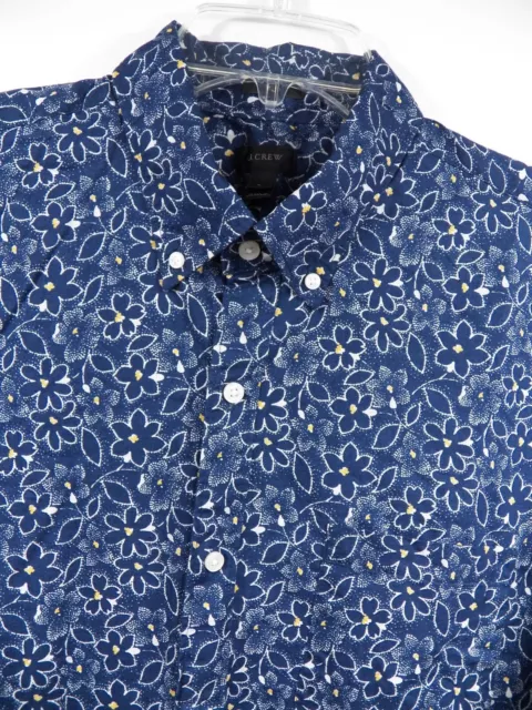 J.crew Mens Large Slim Fit Casual Sport Shirt Blue White Floral Print Cotton Lux