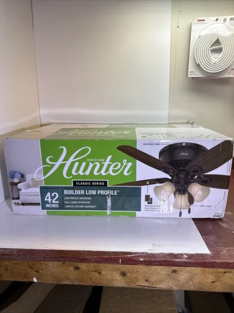 Brand New! Hunter 51091 42 inch Builder Indoor Low Profile Ceiling Fan with LED