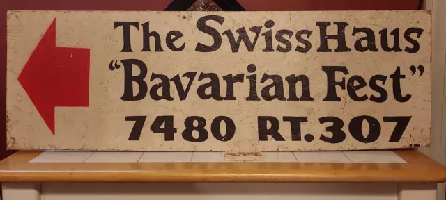 Vintage Restaurant Sign SWISS HAUS Bavarian Fest Wall Decor 36" X 12"