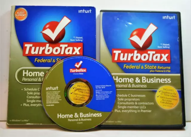 Intuit Turbotax 2010 Heim & Business Eidgenössisches & Zustand Retouren Win Mac