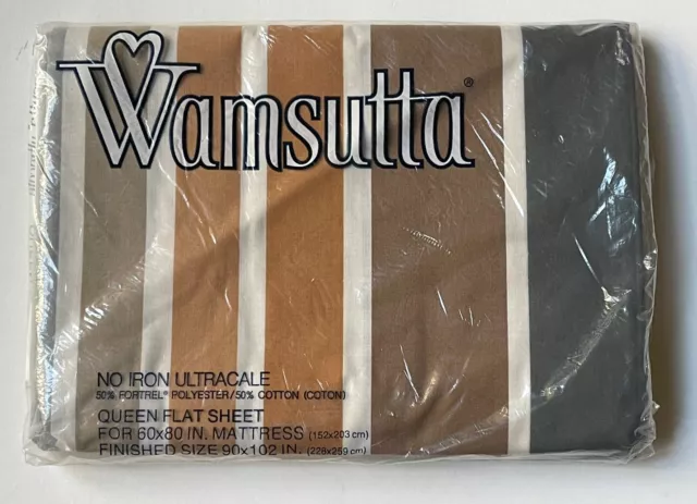 NEW Wamsutta *QUEEN FLAT SHEET Vintage Retro SUNRISE MCM Brown Stripe Ultracale