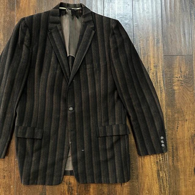 1960s 1970s Brown USA Sport Jacket VTG Mens Suit 40 Rockabilly Stripe Plaid