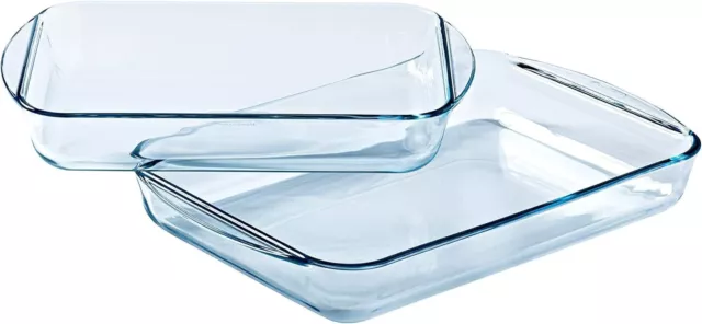 2 Pack PYREX Baking Dishes Borosilicate Glass Clear Handles Roasting Trays