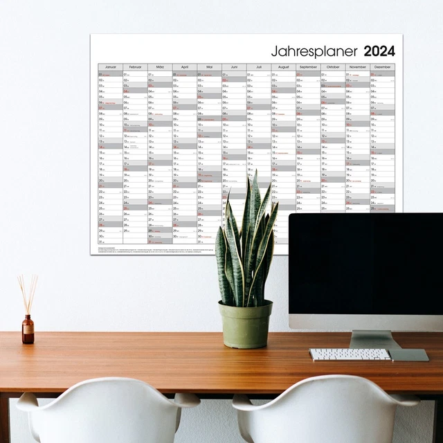2024 XXL OFFICE Wall Calendar Wall Planner Annual Planner Calendar DIN A1 FOLDED Grey £5.14