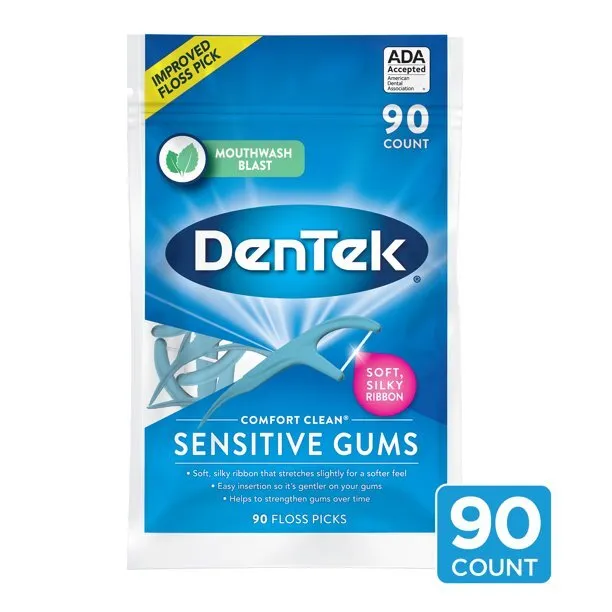 Cinta sedosa limpia DenTek Comfort púas hilo dental sabor fresco como nuevo paquete de 90 unidades de 2