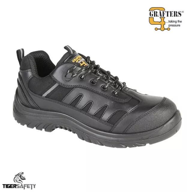 Grafters M462A S1P SRC Black Composite Toe Cap 100% Metal Free Safety Trainers