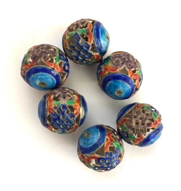VINTAGE CHINESE ENAMEL BEADS  FILIGREE METAL TURQUOISE Earrings Necklace Bracel