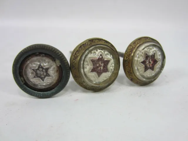 3 Antique Victorian Sulfide Glass Nail Head Covers- Star of David