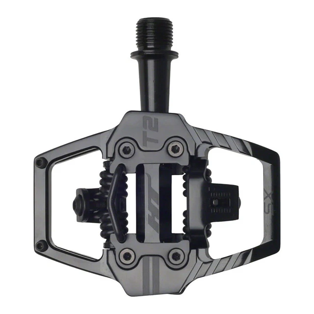 Pédales Plateforme BMX HT Components T2-SX - Double Face, Axe 9/16", Aluminium Noir, Neuves