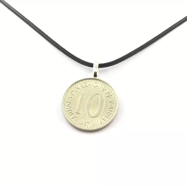 Necklace Coin Yugoslavia 10 Dinara Coin Cord Black