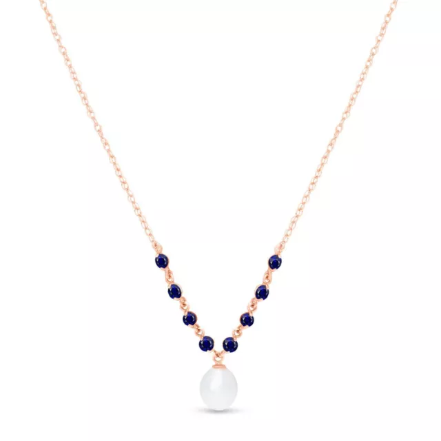 14K. Solid Gold Necklace W/ Natural Sapphires & Pearl