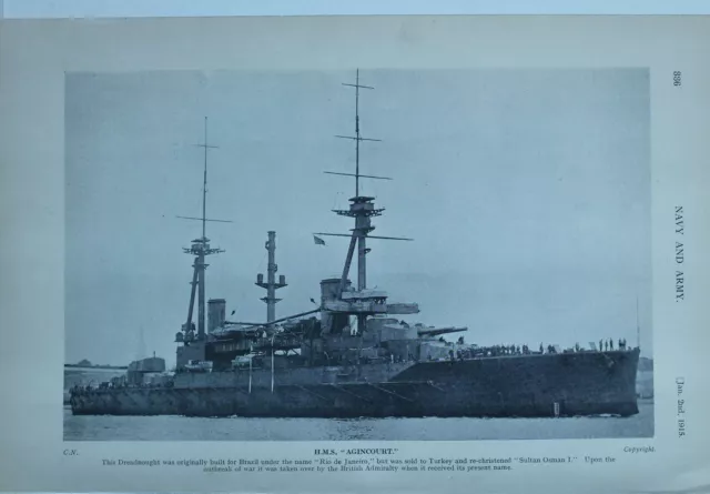 1914 Ww1 Print Hms Agincourt