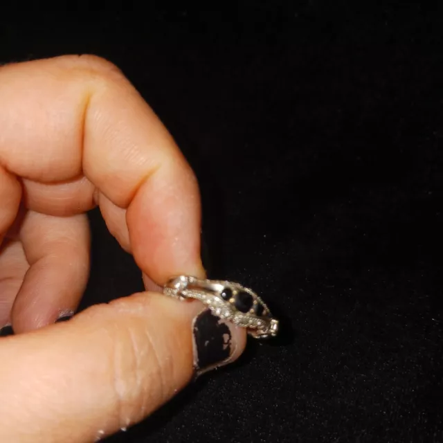 Antique Style Size 6 3 Stone Black Onyx Ring 925 Sterling Silver