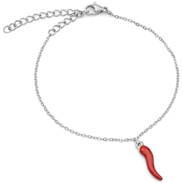 Bracciale con cornetto rosso portafortuna corno in acciaio braccialetto da donna