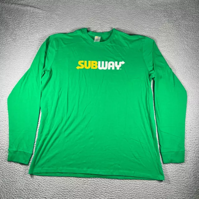 Subway T Shirt Mens 2XL Green Long Sleeve Employee Uniform Sandwich Shop T Shirt