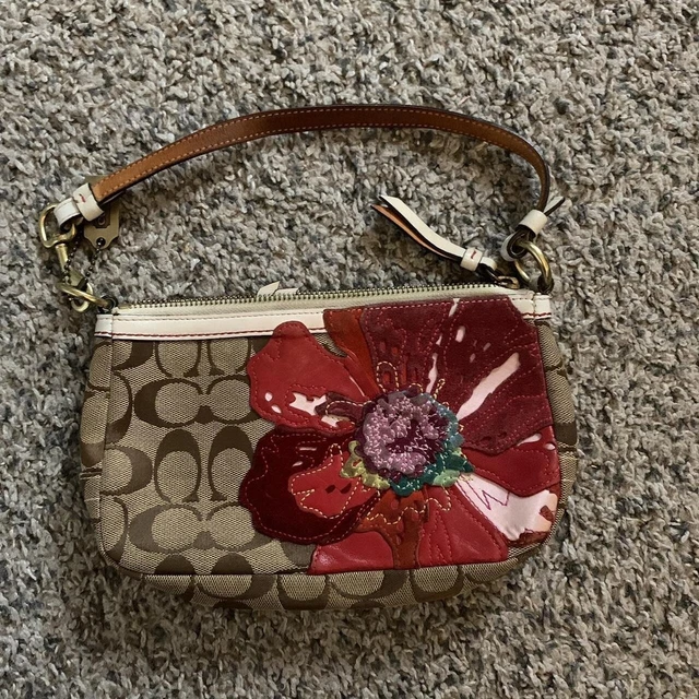 Coach Signature Poppy Flower Floral Demi Small Zip Bag Clutch 6264