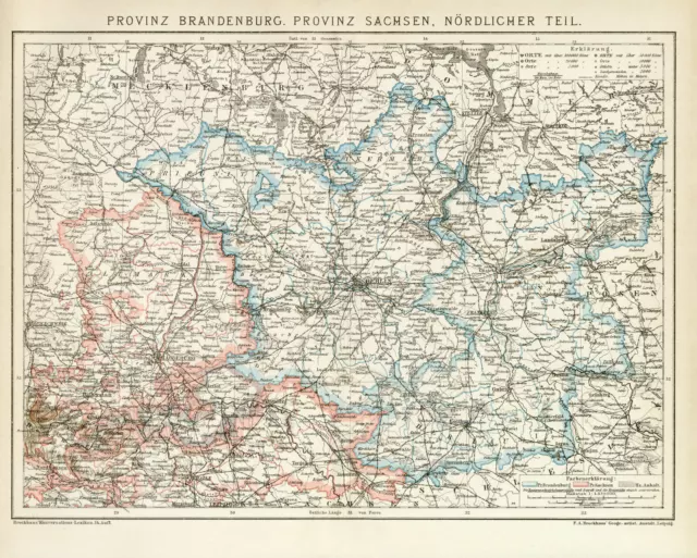 Brandenburg Sachsen historische Landkarte Deutsches Reich Lithographie ca. 1892