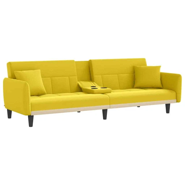 AX Divano Letto Giallo 2 Cuscini Tavolino Portabicchieri 2USB Regolabile 351873