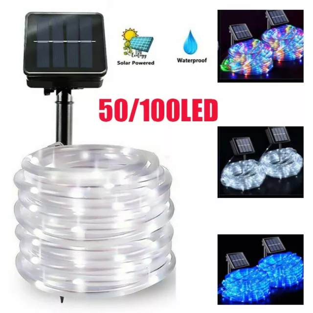 50/100 LED Solar Rope Tube String Fairy Lights Strip Waterproof Outdoor Garden