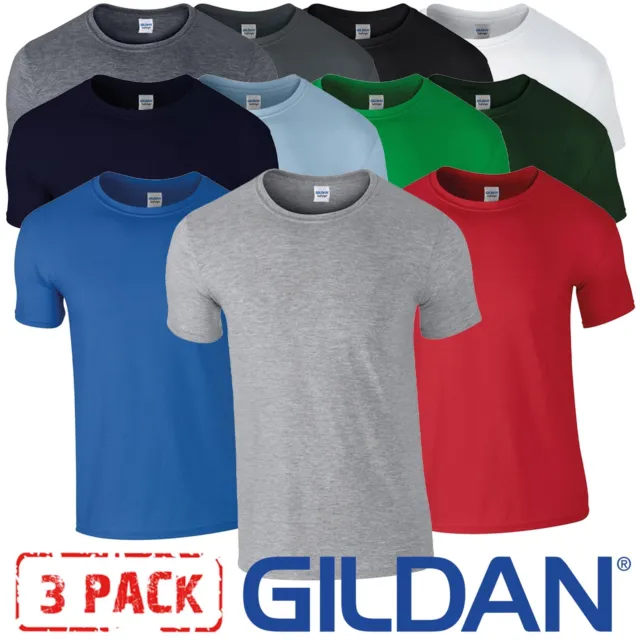 3 PACK Gildan Mens T-Shirt Softyle Plain 100% Ringspun Cotton Crewneck Tee Top