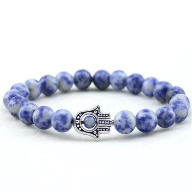 8mm Lapis Lazuli Gemstone Mala Bracelet 7.5 inches Lucky Healing Sutra Buddhism