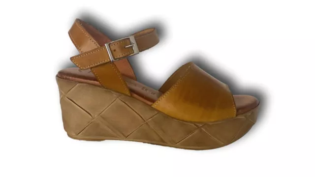 RAQUEL PEREZ Hit 02 Sandales Femmes Compensées Véritable Cuir Jaune