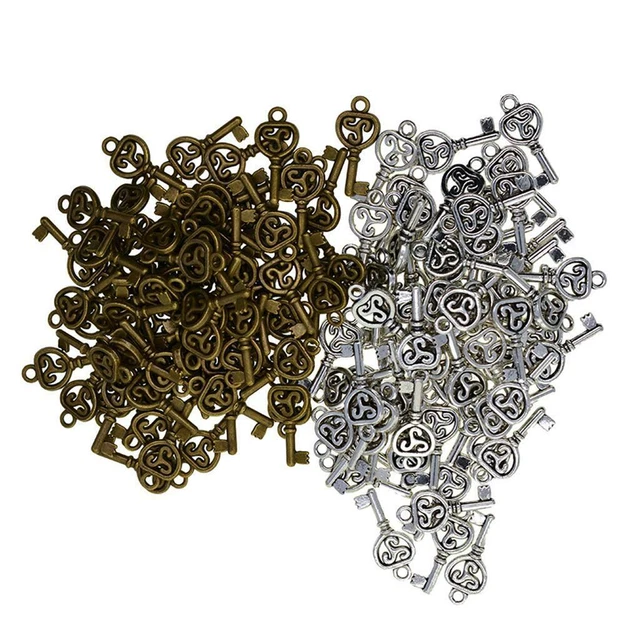 100 Stück kleine antike alte Look Skelett Schlüsselanhänger Charms