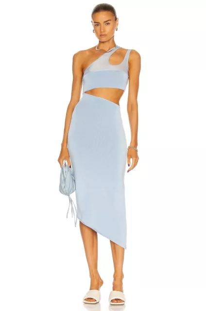 MUGLER New Pale Blue Cut-out Stretch Knit Midi Dress $1390, sz L