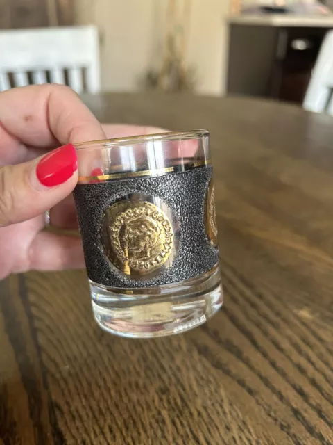 Vintage 1960s Libby Textured Black & Gold Coin Lowball Mid Century Shot Glass
