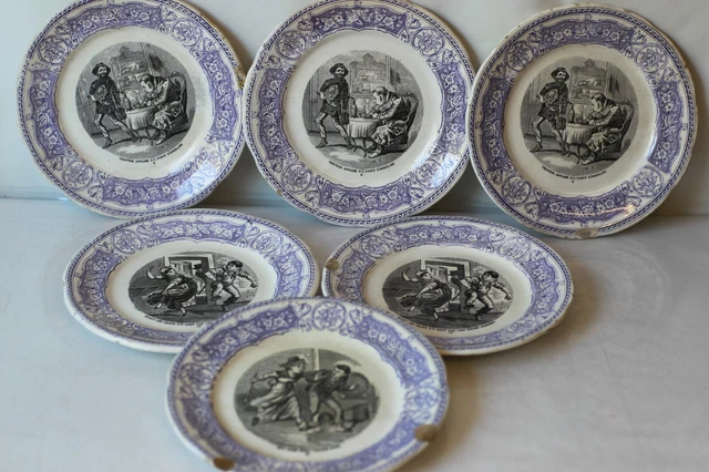 6 assiettes humoristiques parlante en faïence de Sarreguemines