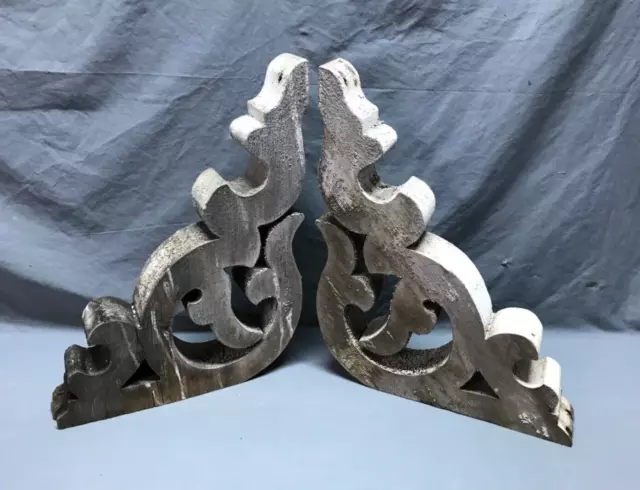 Antique Pair Wood Roof Brackets 14x18 Shabby White VTG Chic Corbels Old 485-24B