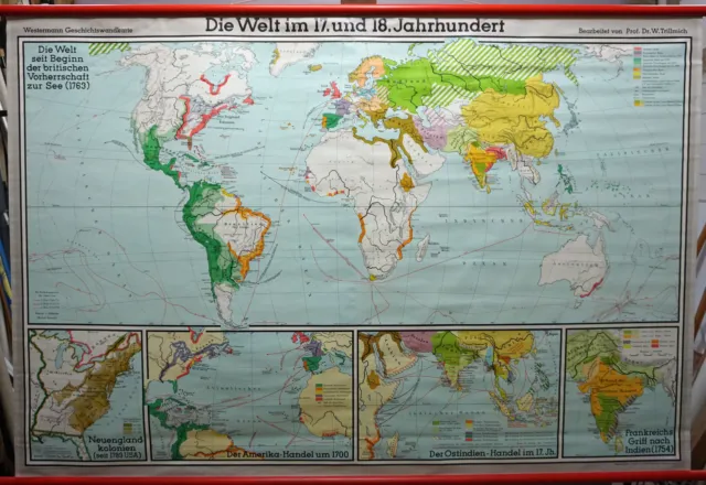 Vintage History World Map 17. & 18. Century Rollable Wall Chart