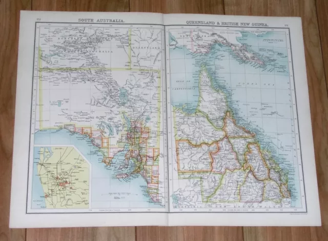 1903 Original Antique Map Of South Australia Adelaide / Queensland