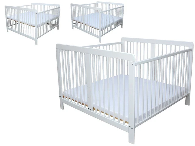 Zwillingsbett Kinderbett für Zwillinge massiv weiss mit 2 Matratzen und Nestchen 2
