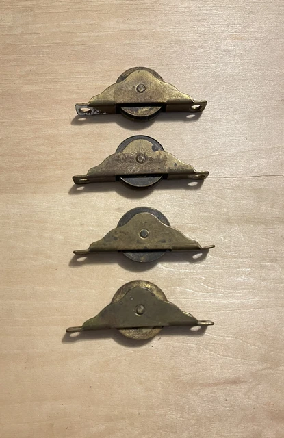 4 VINTAGE ANTIQUE WINDOW WEIGHT SASH BRASS PULLEY Roller Knape Vogt