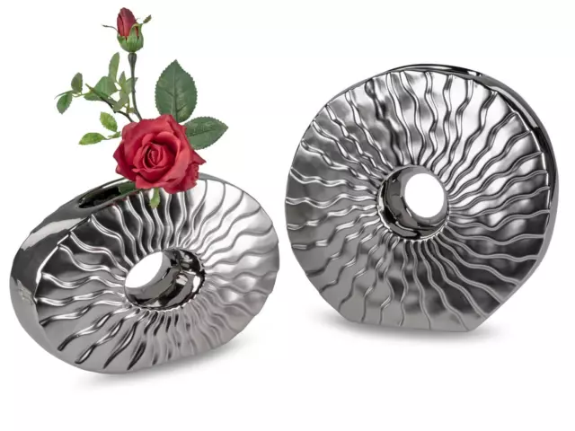 2er Set Decorazione Vasi Argento Opaco Ovale H.16cm +24cm + Lucido FORMANO