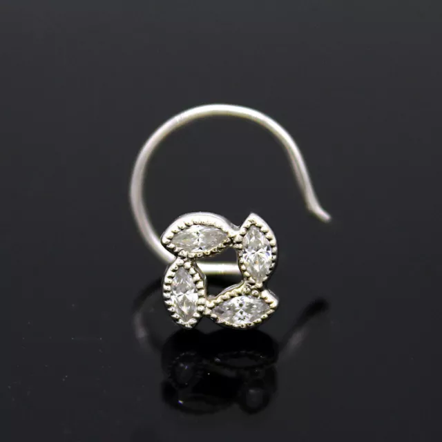 Marquise Real Diamond Nose Pin 14Kt Or Blanc Certifié Nez Stud Meaniful Gift