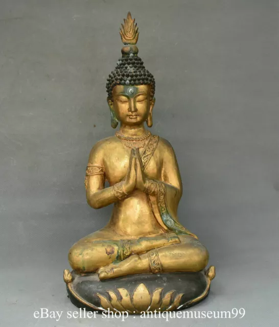 20.4" Old Buddhism Temple Bronze Gilt Thailand Shakyamuni Amitabha Buddha Statue