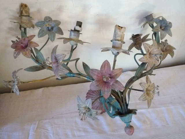 Ancienne applique murale décor branche feuilles et fleurs de lys
