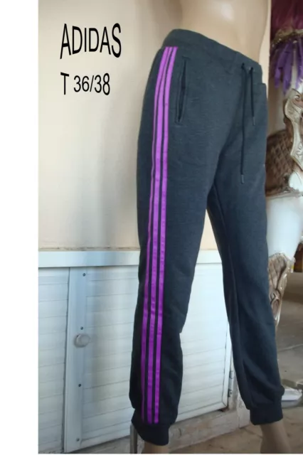 PANTALON JOGGING Adidas Gris Aux 3 Bandes Rose T 36 38 Neuf EUR 30